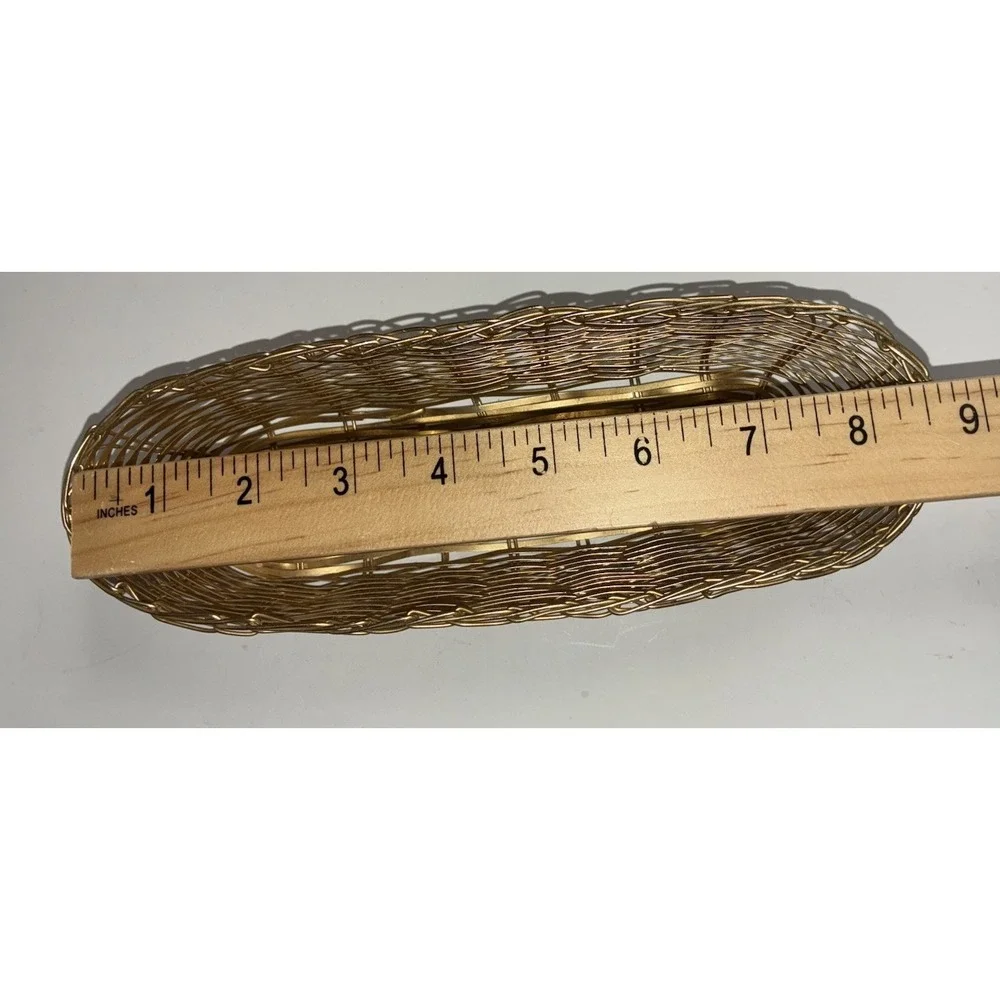 Metal Wire Basket Gold Woven Oblong Crackers Trinket Hand Towel Small‎ Vintage
